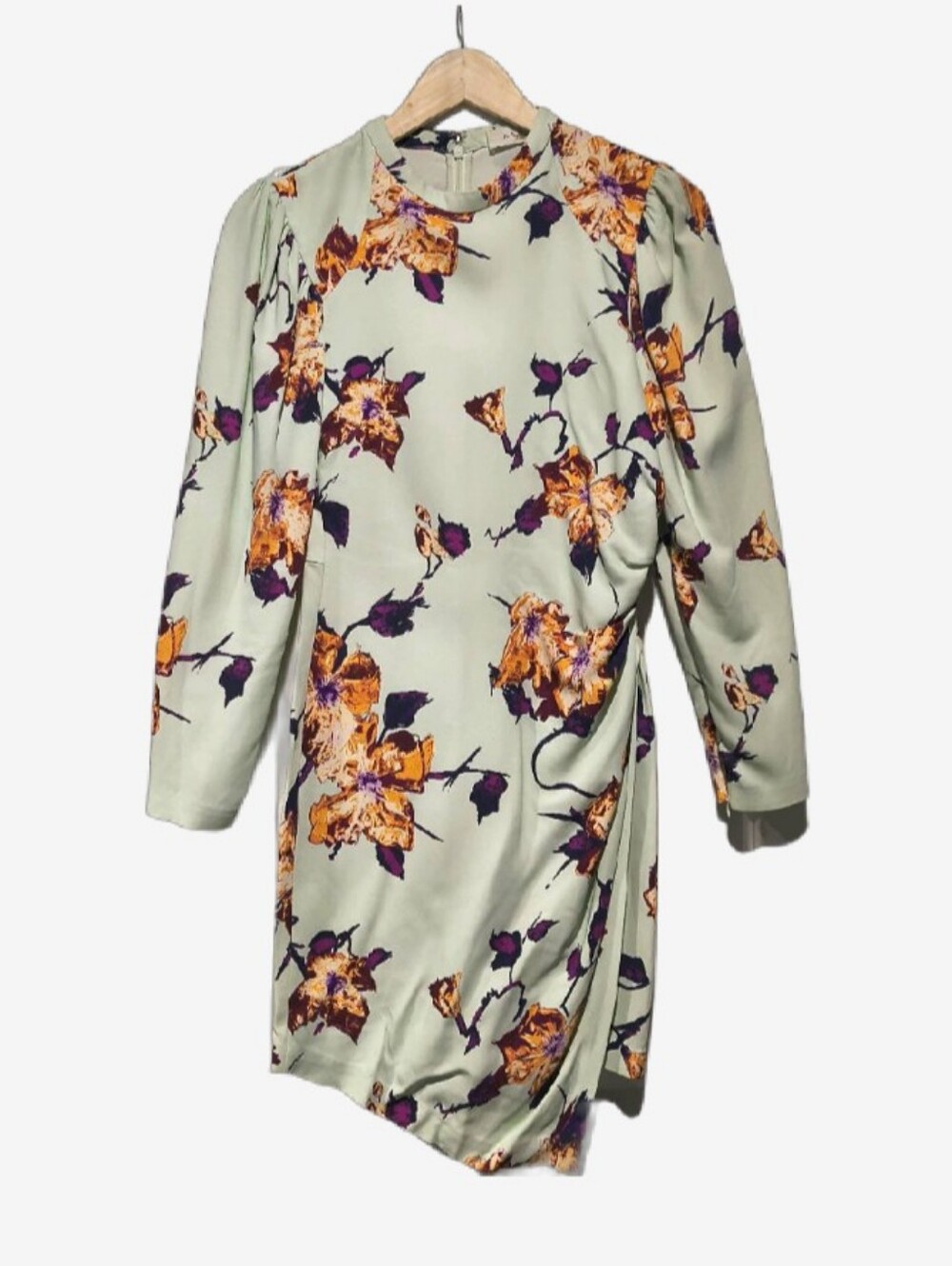 A.L.C. Mint Green Floral Ruched Asymmetrical Long Sleeve Dress Size 4